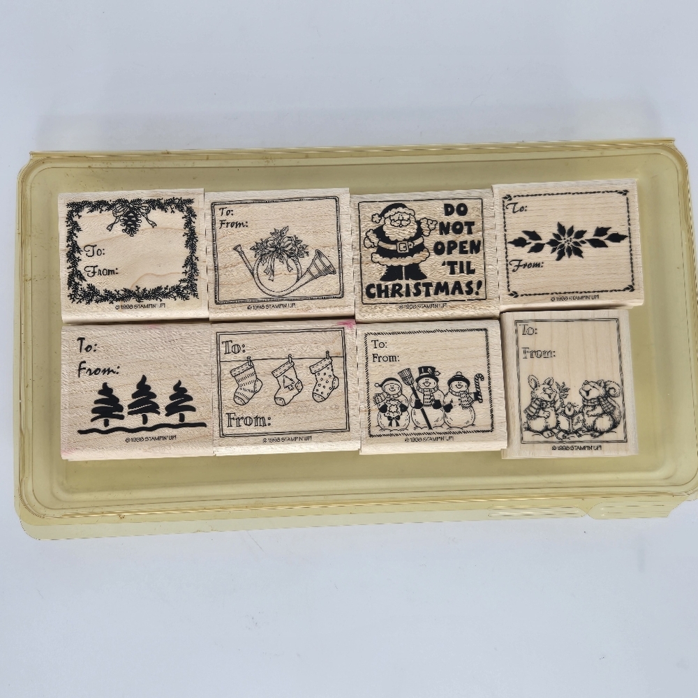 STAMPIN’ UP Christmas‎ Gift Tag Set Of Eight 1998 Holiday Present Crafts Wooden